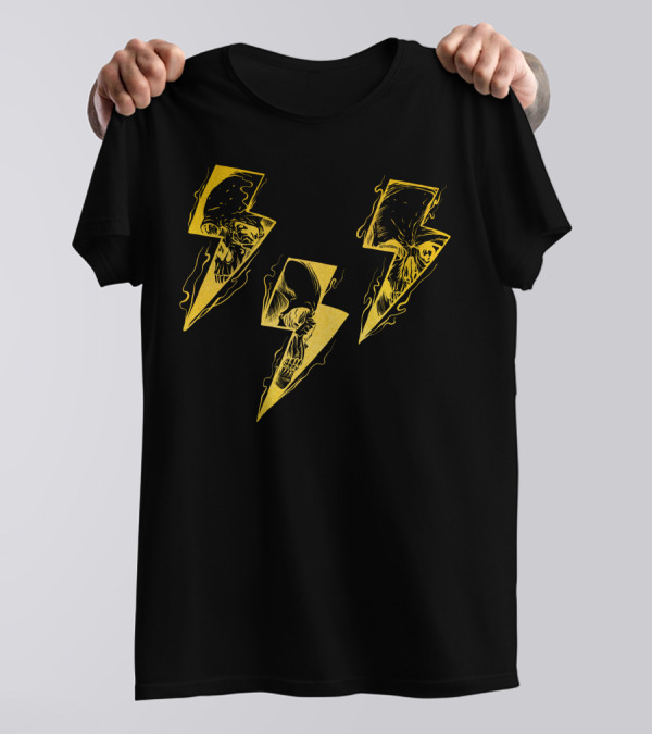 Lightning Skull Trio Gold T-Shirt