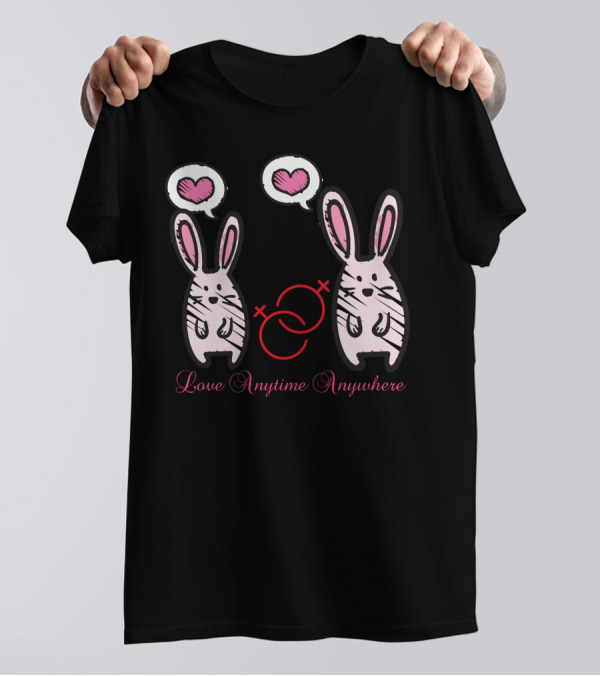 Love Anytime Anywhere Rabbit Duo With Hearts T-Shirt