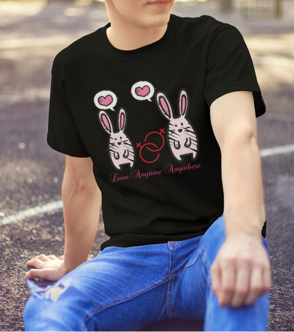 Love Anytime Anywhere Rabbit Duo With Hearts T-Shirt