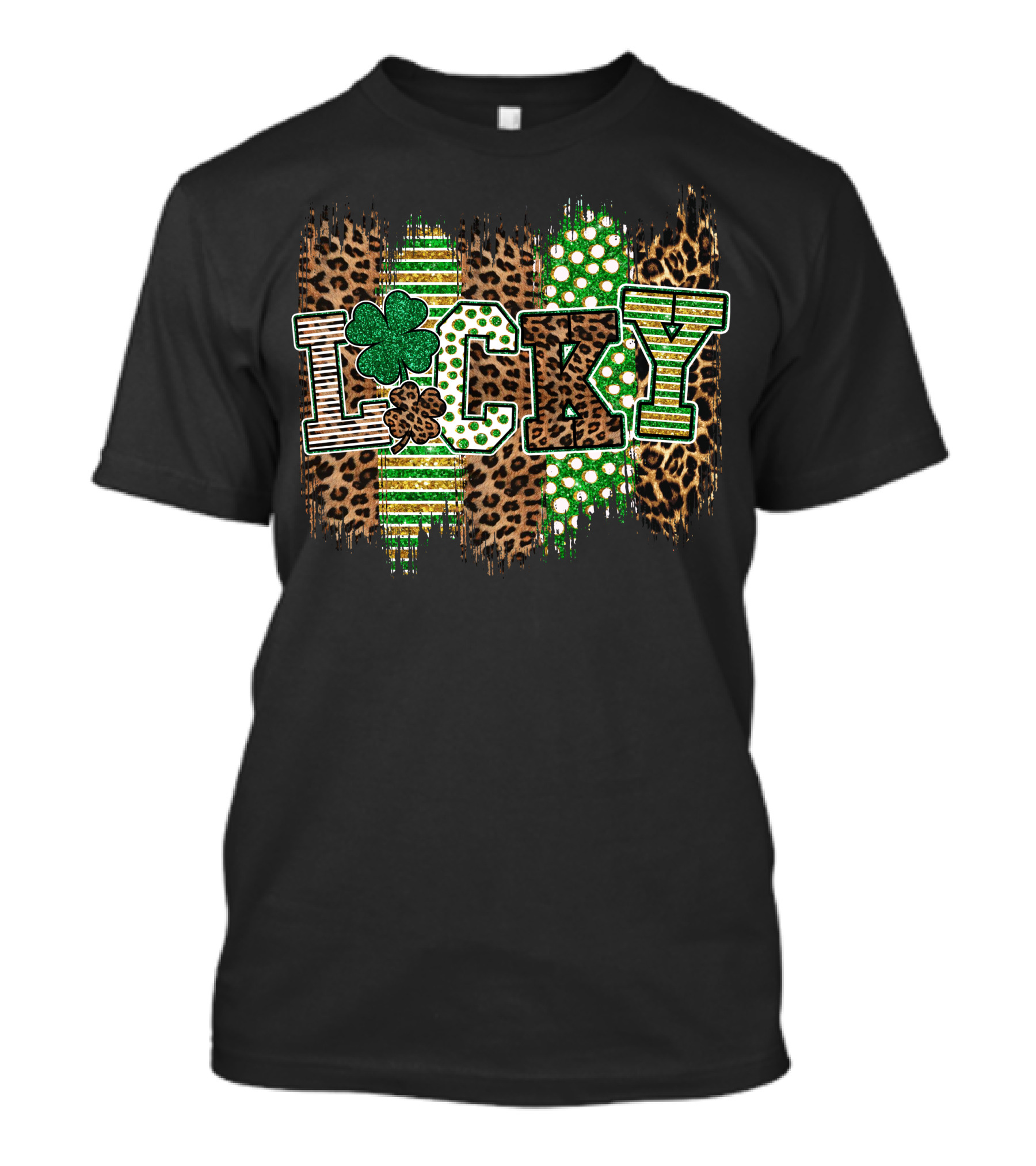 Lucky St Patrick Shamrock Leopard Polka Dot Stripes T-Shirt
