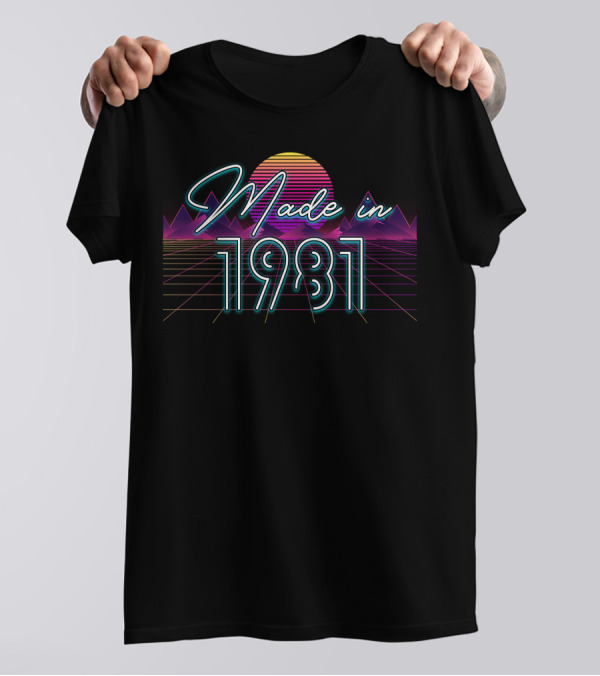 Made In 1981 Retro Neon Sunset And Grid T-Shirt