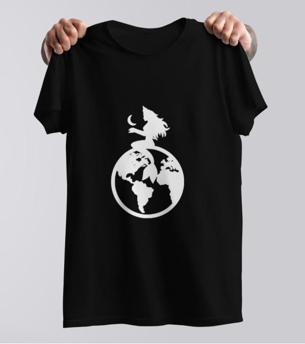 Mermaid Earth Fantasy Sitting Silhouette On Globe Moon T-Shirt