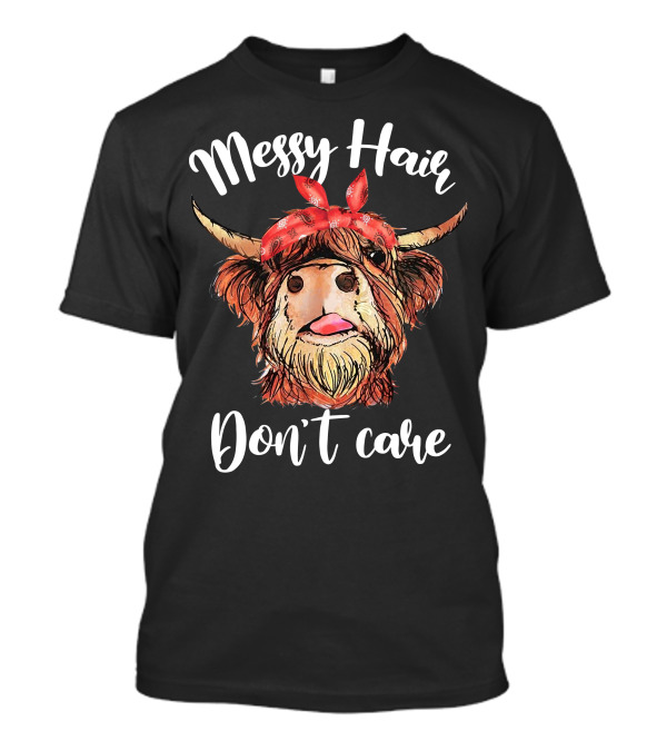 Messy Hair Don't Care Highland Cow Bandana T-Shirt
