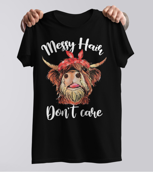 Messy Hair Don't Care Highland Cow Bandana T-Shirt