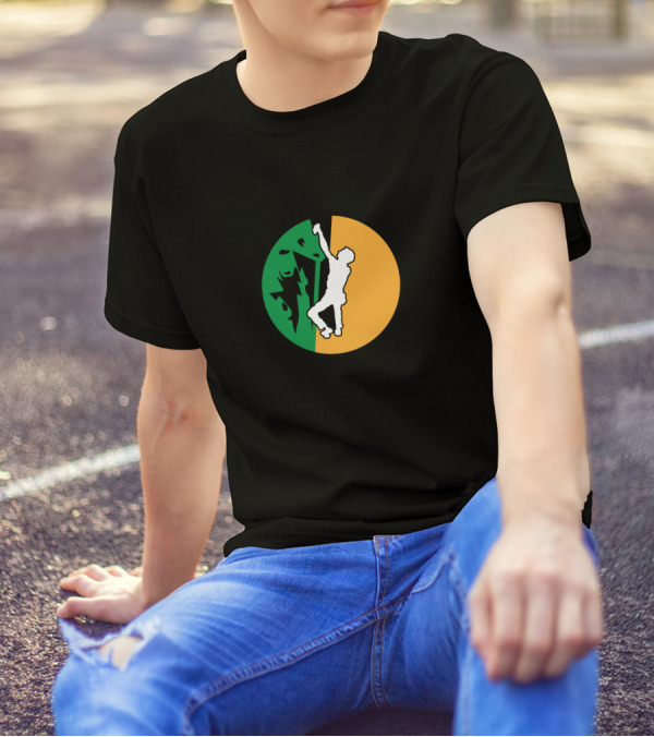 Mountain Climbing Adventure Icon With Rock Climber T-Shirt