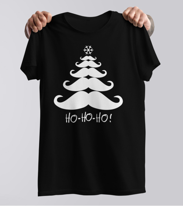 Moustache Ho Ho Ho Snowflake Christmas Tree T-Shirt