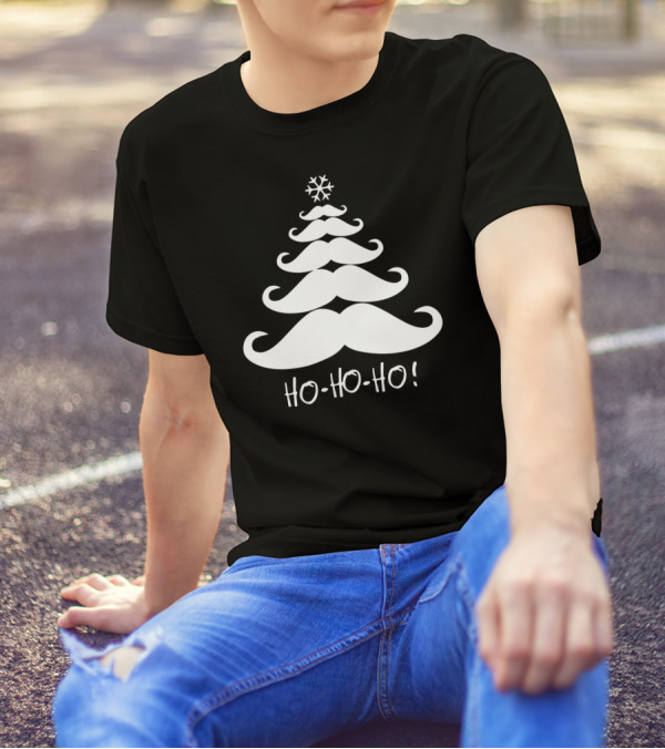 Moustache Ho Ho Ho Snowflake Christmas Tree T-Shirt