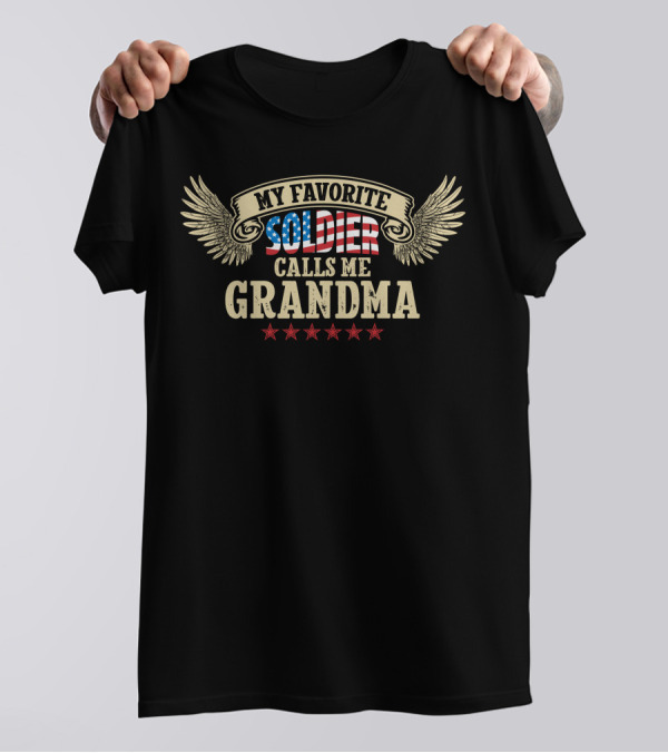 My Favorite Soldier Calls Me Grandma USA Flag And Stars Wings T-Shirt