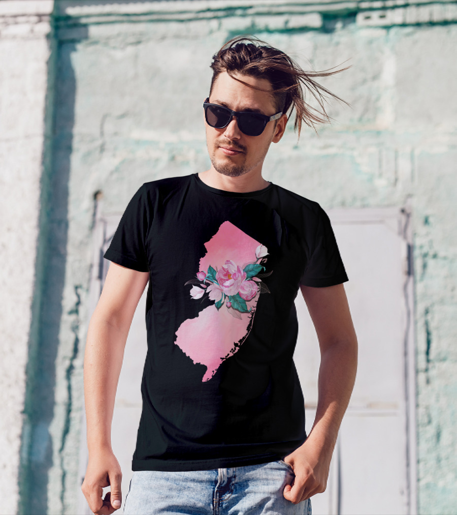 New Jersey State Watercolor Pink Floral Blooms T-Shirt