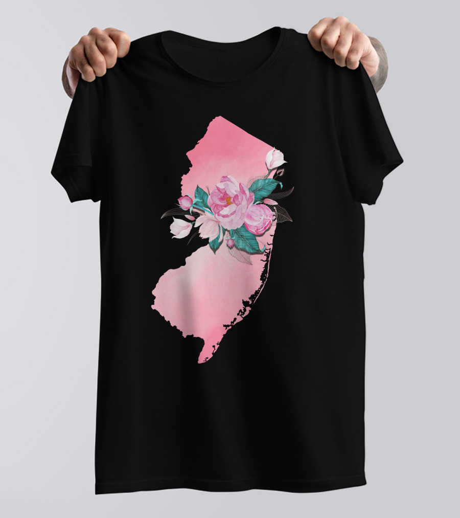 New Jersey State Watercolor Pink Floral Blooms T-Shirt