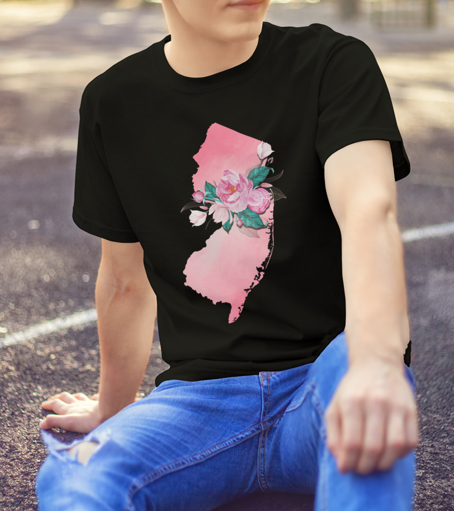 New Jersey State Watercolor Pink Floral Blooms T-Shirt