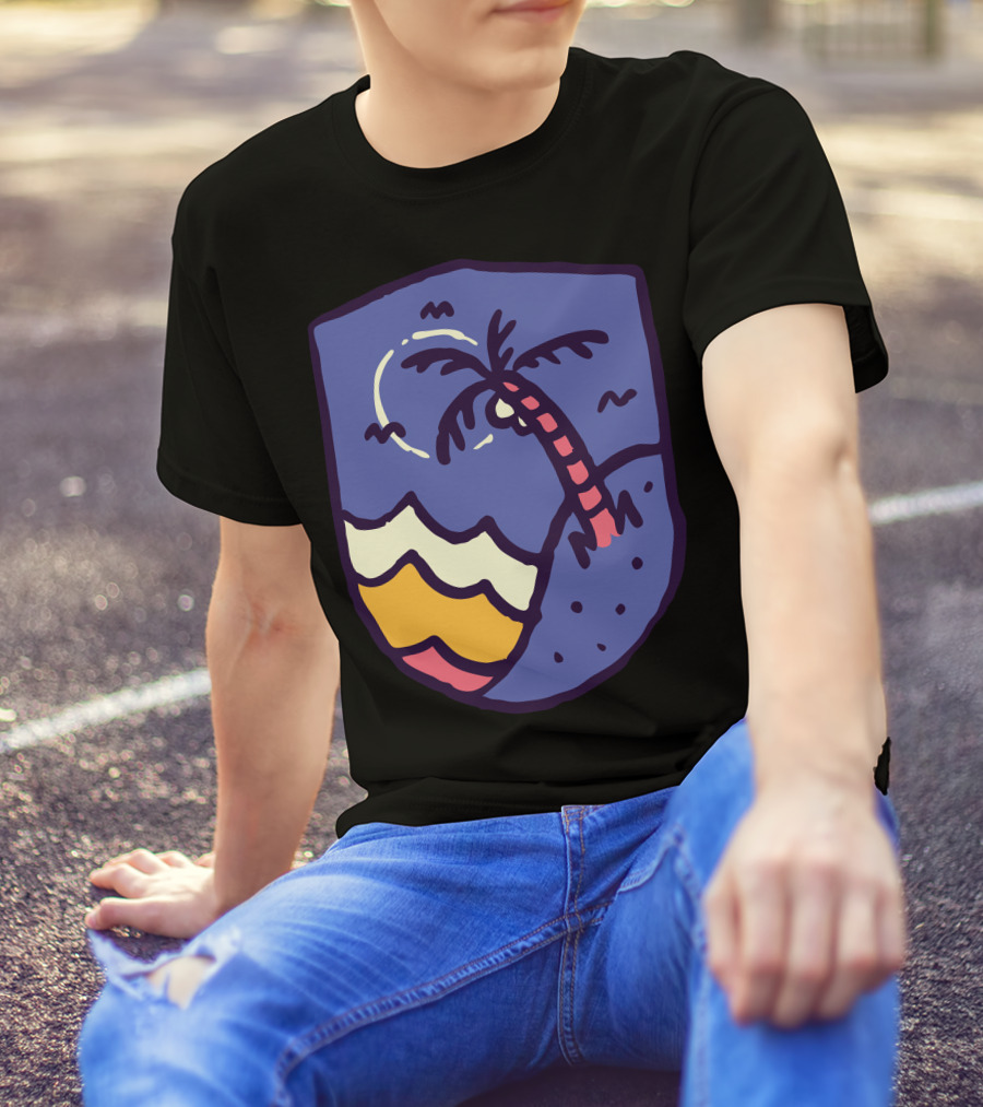 Night Beach Palm Moon Waves Coast Scene T-Shirt