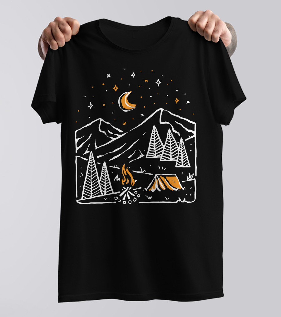 Night Relax Camping Under Stars And Moon Mountain Scene T-Shirt