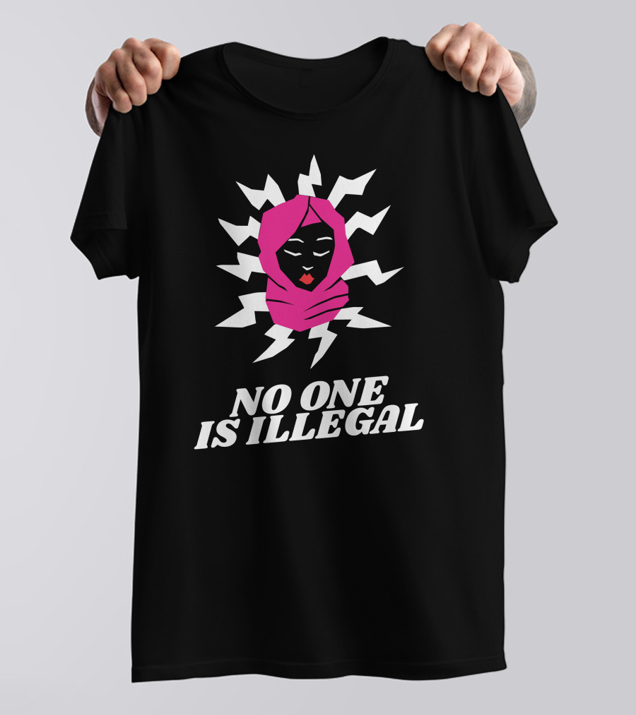 No One Is Illegal Pink Hijab And Lightning Bolts T-Shirt
