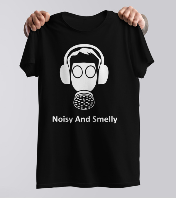 Noisy And Smelly Gas Mask Headphones Silhouette Warning Sign T-Shirt