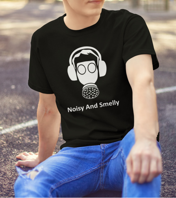 Noisy And Smelly Gas Mask Headphones Silhouette Warning Sign T-Shirt