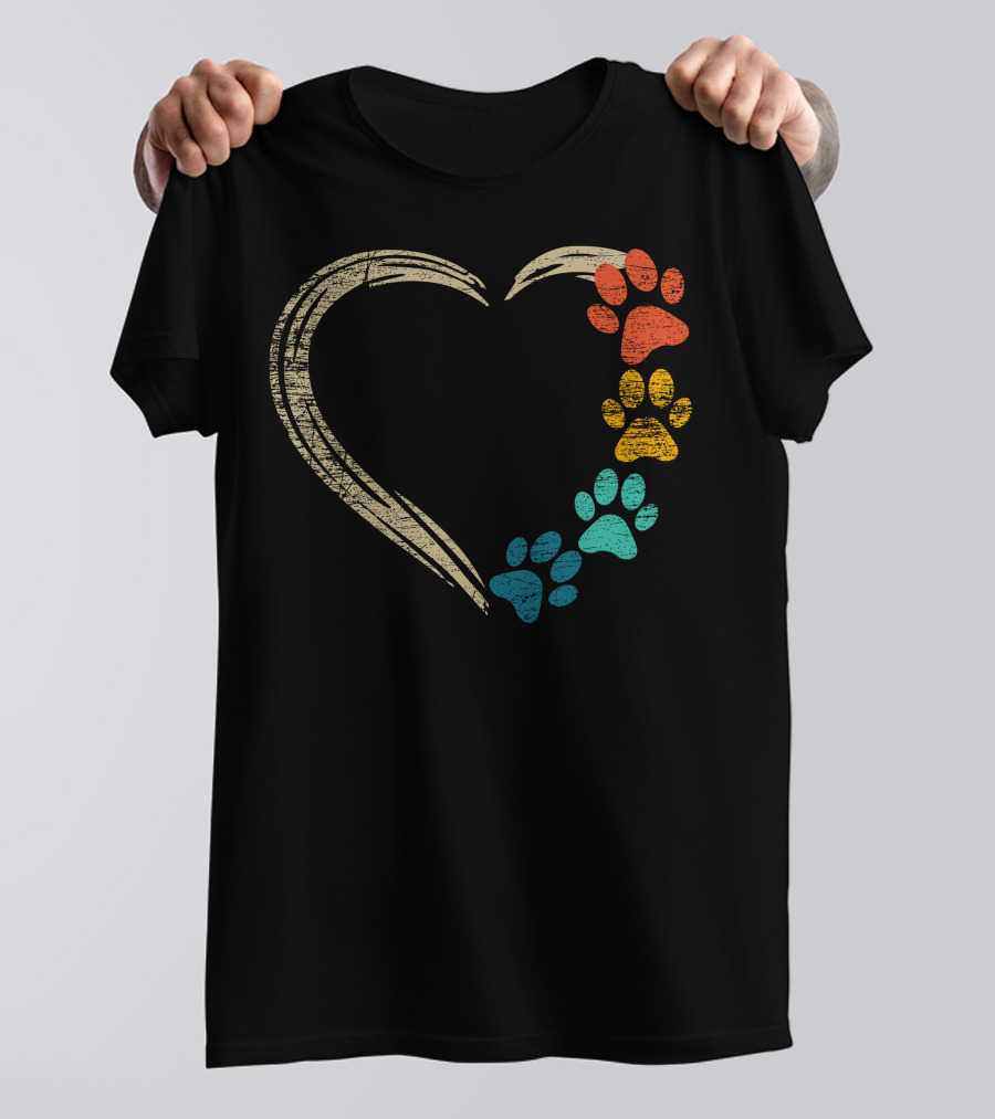 Paw Heart Multicolor Print Rounded T-Shirt