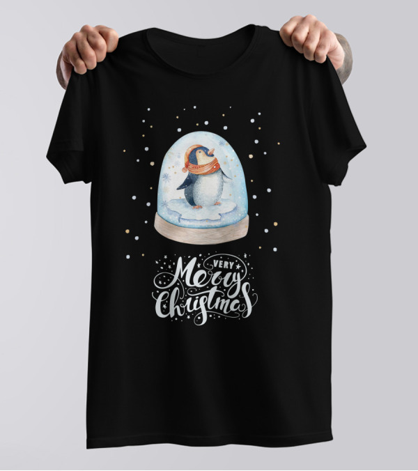 Very Merry Christmas Penguin Snow Globe T-Shirt