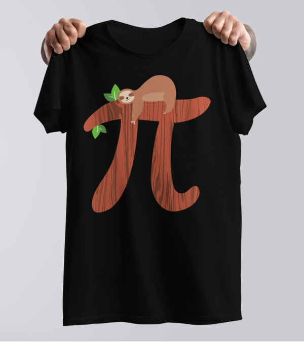 Pi Symbol With Sloth And Green Leaves T-Shirt