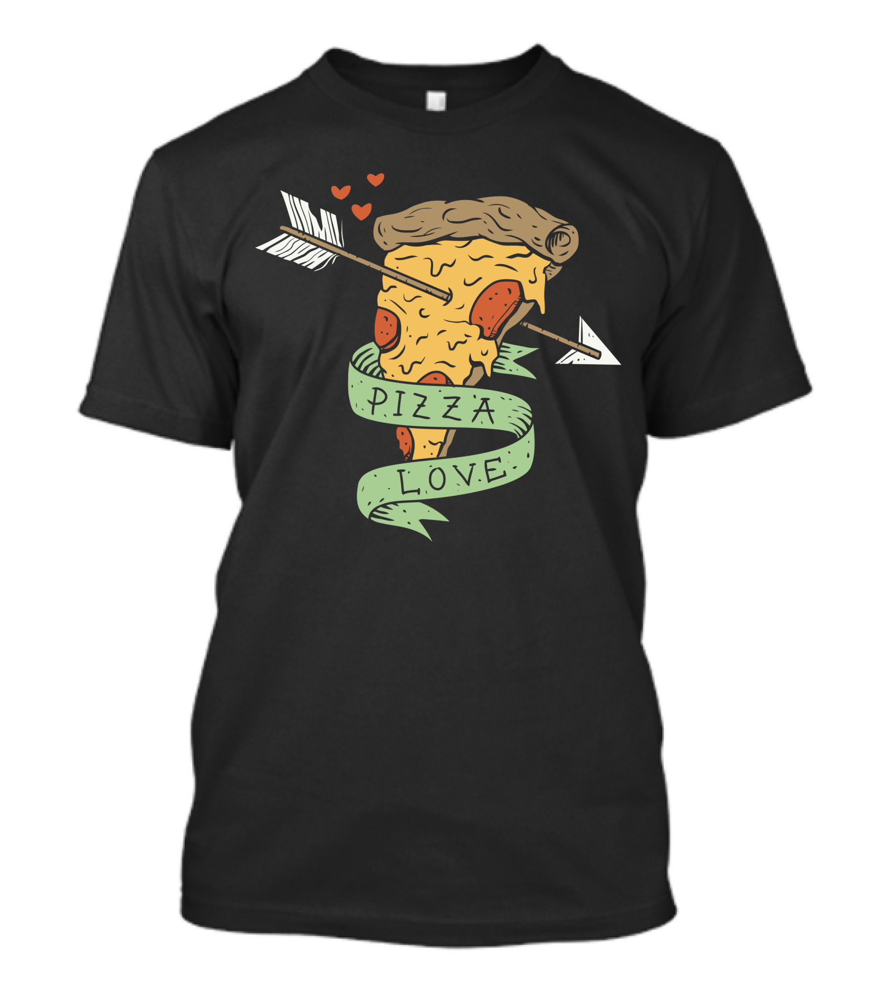 Pizza Love Slice Pierced By Cupid Arrow Hearts T-Shirt