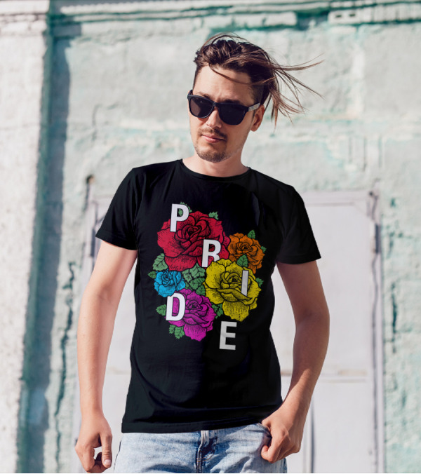 Pride Month Transgender Rainbow Roses Bold Lettering T-Shirt