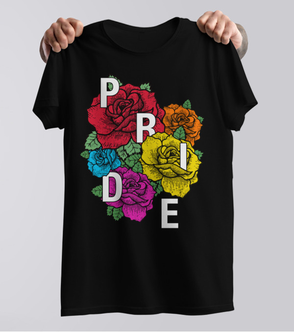 Pride Month Transgender Rainbow Roses Bold Lettering T-Shirt