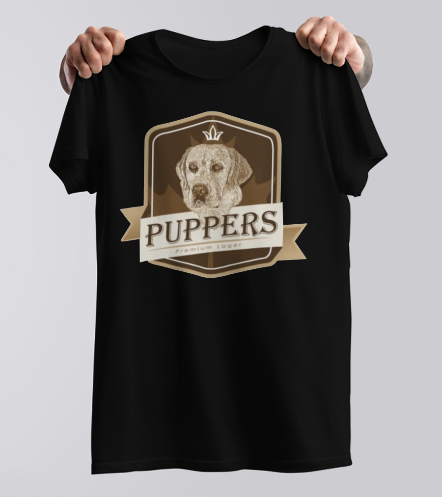 Puppers Premium Lager Beer Label Design Featuring Dog T-Shirt