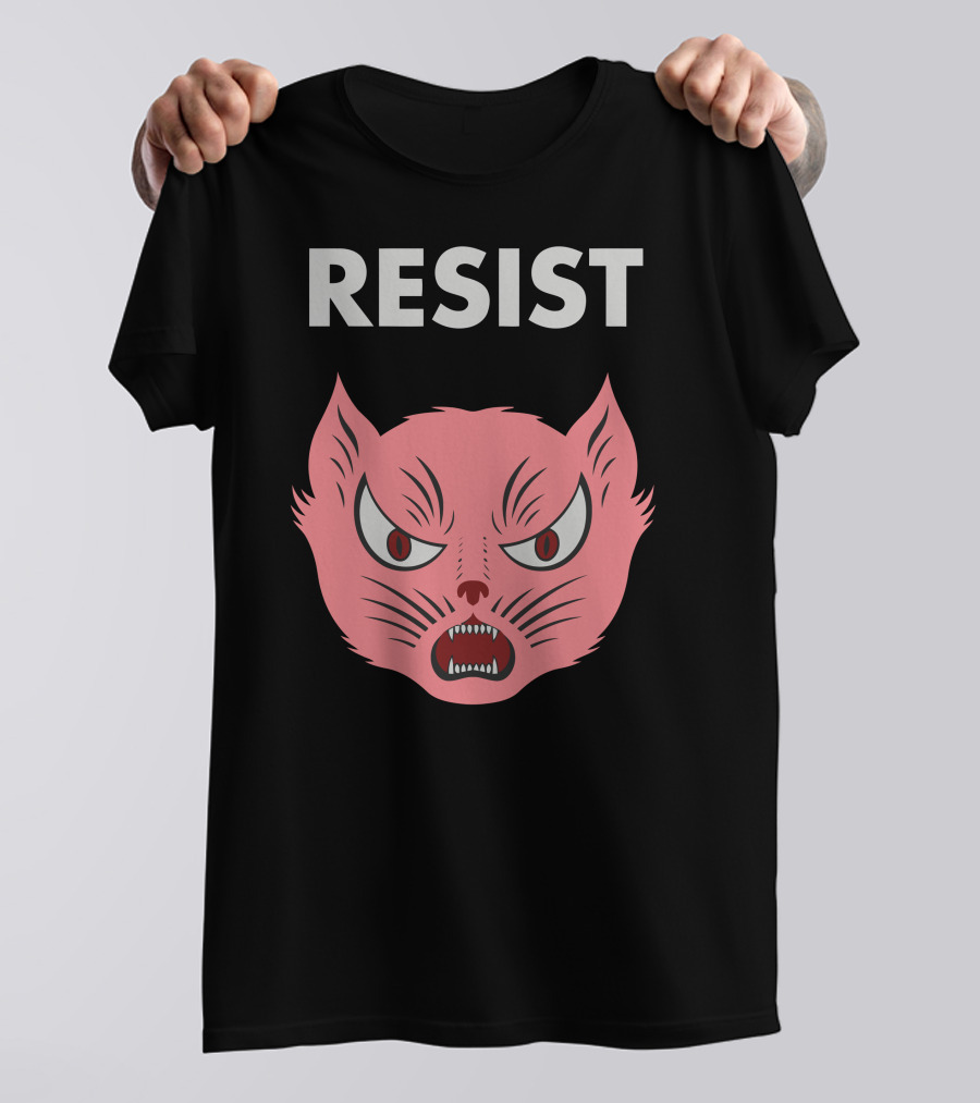Resist Angry Pink Cat Face T-Shirt
