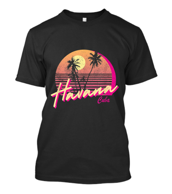 Havana Cuba Retro Beach Sunset With Palm Trees T-Shirt