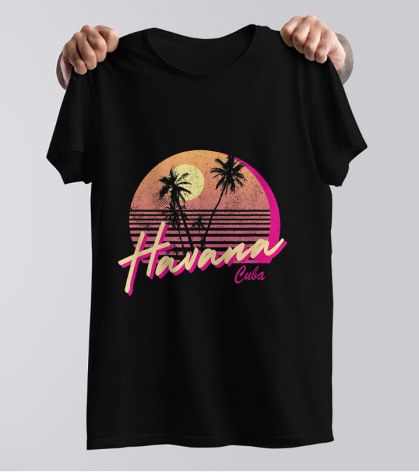 Havana Cuba Retro Beach Sunset With Palm Trees T-Shirt