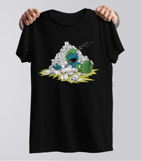 Rich Sleeper Snoozing On Toilet Paper Pile Playful Cartoon Graphic With Zzz's T-Shirt