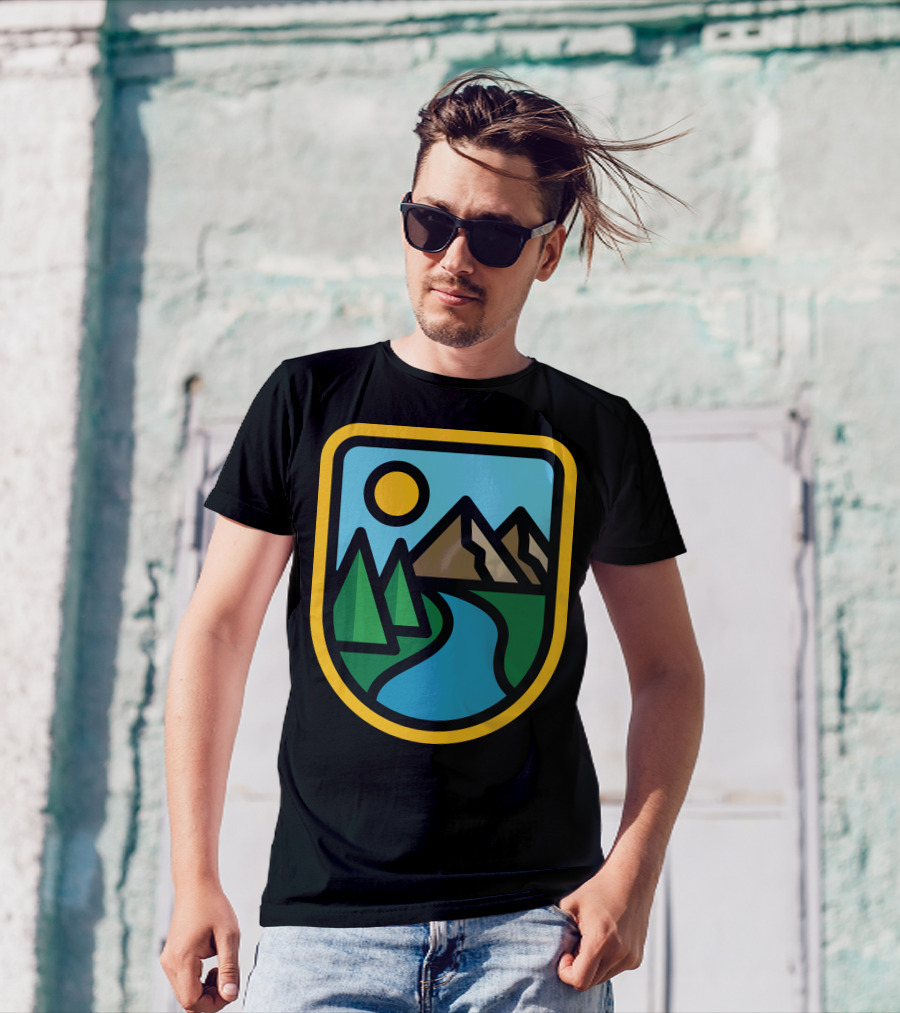 River Line Scenic Mountain Shield Badge T-Shirt
