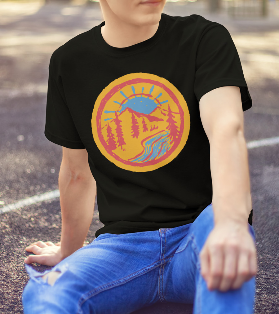 Sunrise Over Mountain River With Pines In Vibrant Colors T-Shirt