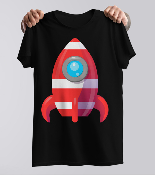 Rocket Space Spaceship Nasa Launch Iconic Striped T-Shirt