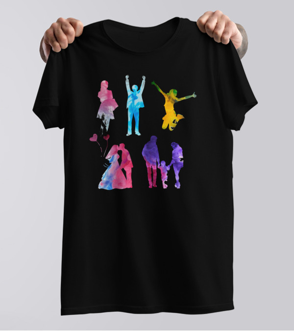 Smoke Colorful Silhouettes Of Celebrating And Loving Figures T-Shirt