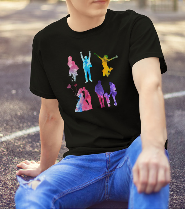 Smoke Colorful Silhouettes Of Celebrating And Loving Figures T-Shirt