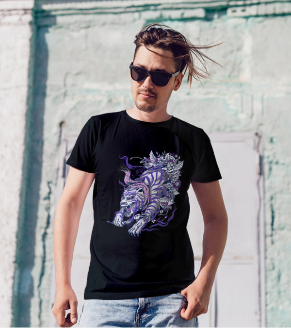 Ajian Macan Putih Tiger With Floral And Vine Elements T-Shirt