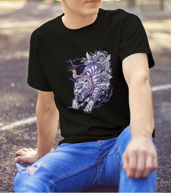 Ajian Macan Putih Tiger With Floral And Vine Elements T-Shirt