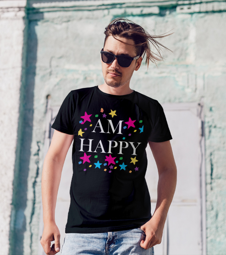 AM HAPPY Stars And Confetti T-Shirt