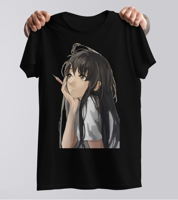Anime Artist Girl Deep In Thought Lowpoly Zoomout Effect T-Shirt
