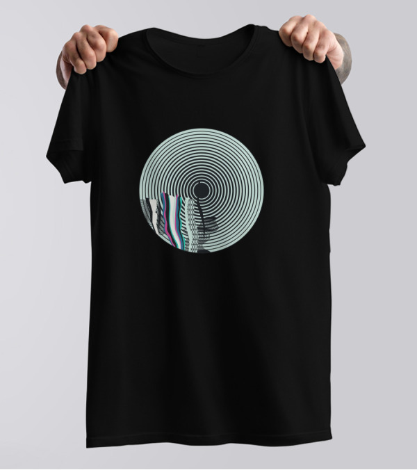 Aqua Geometric Ripple Circles With Vibrant Stripes T-Shirt