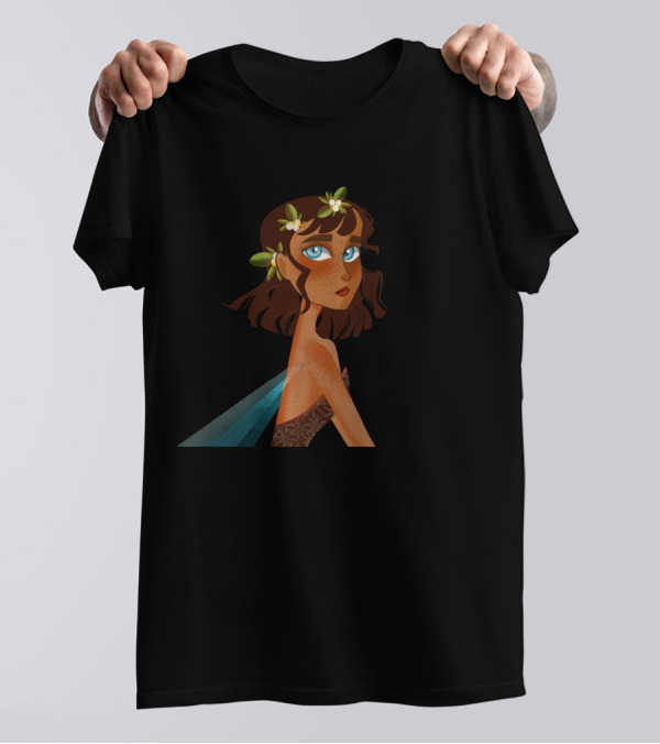 Artist Corner Meforya Floral Hair Accessory Freckled Character T-Shirt
