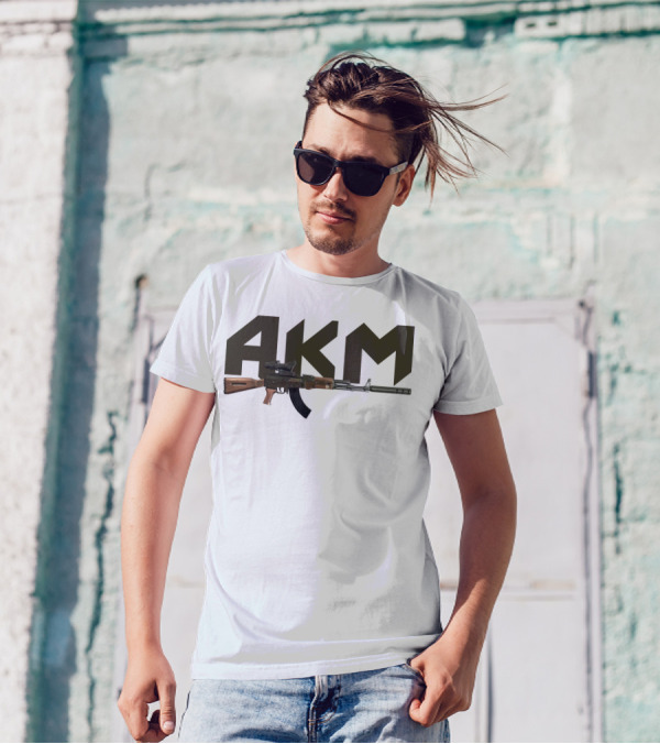 AKM Assault Rifle Large Text Behind Image T-Shirt