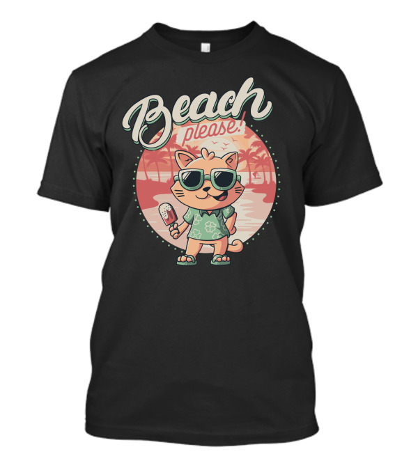 Beach Please Funny Summer Cat With Sunglasses And Ice Cream T-Shirt