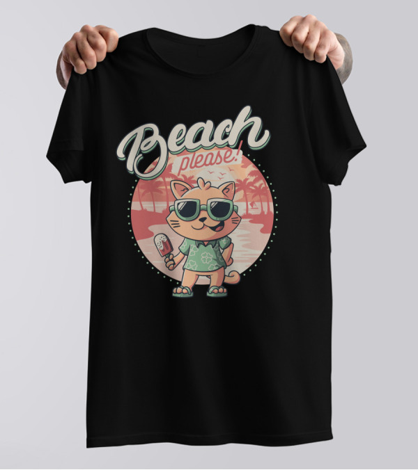 Beach Please Funny Summer Cat With Sunglasses And Ice Cream T-Shirt