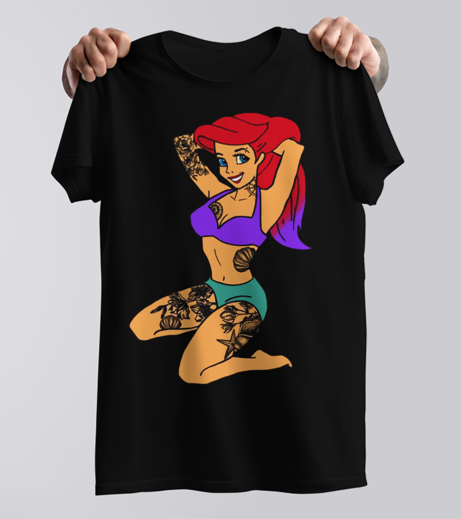 Beauty Ariel Tattoo Vibrant Red Hair Fantasy T-Shirt