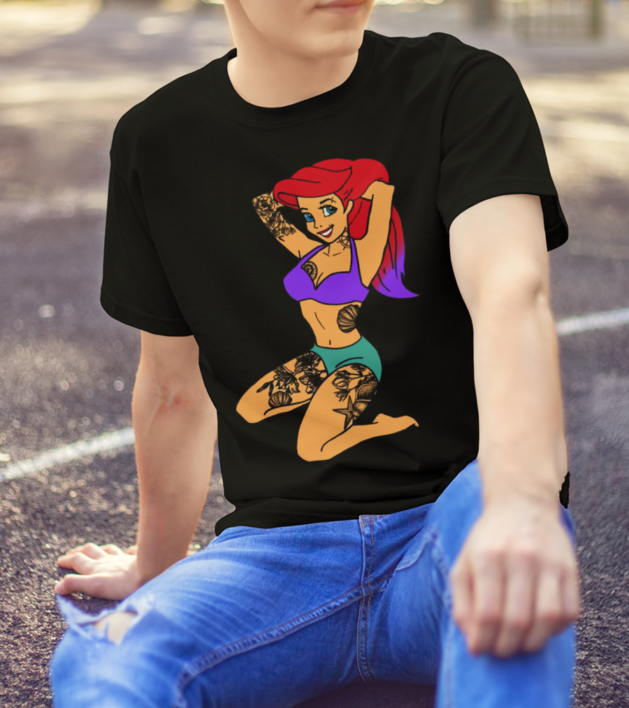 Beauty Ariel Tattoo Vibrant Red Hair Fantasy T-Shirt