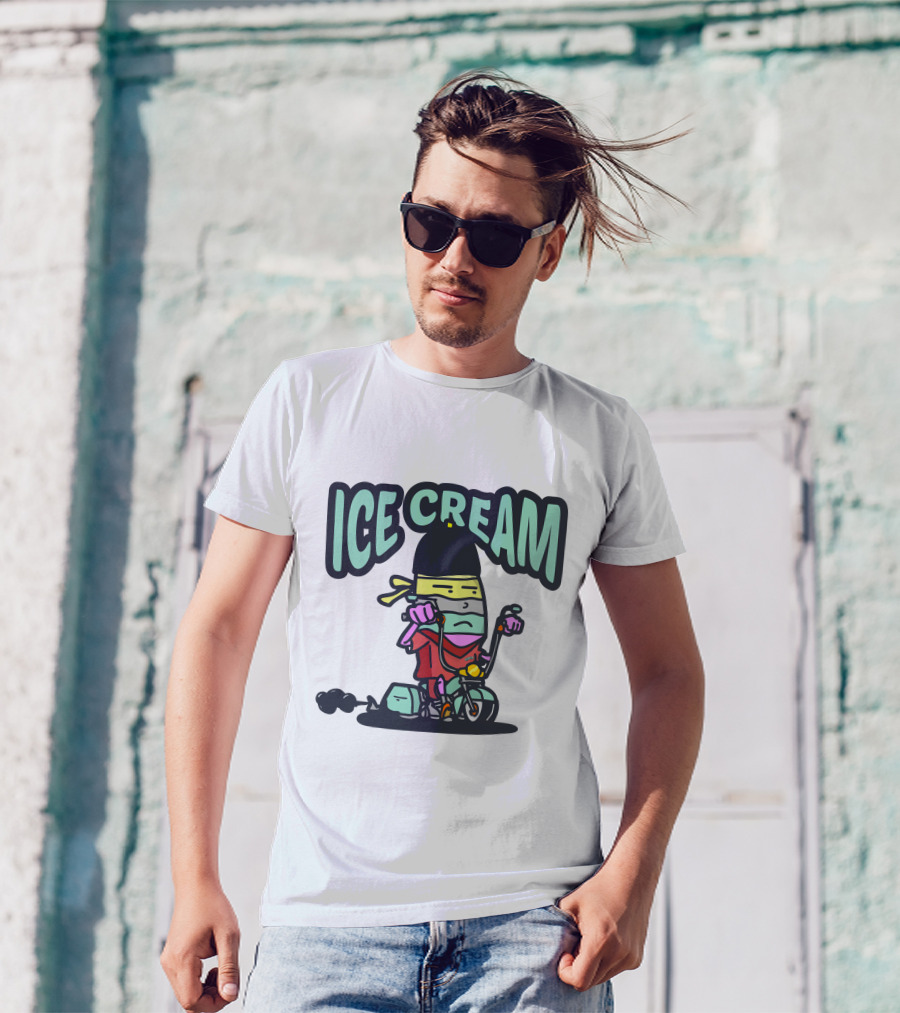 Ice Cream Biking Character With Cartoon T-Shirt