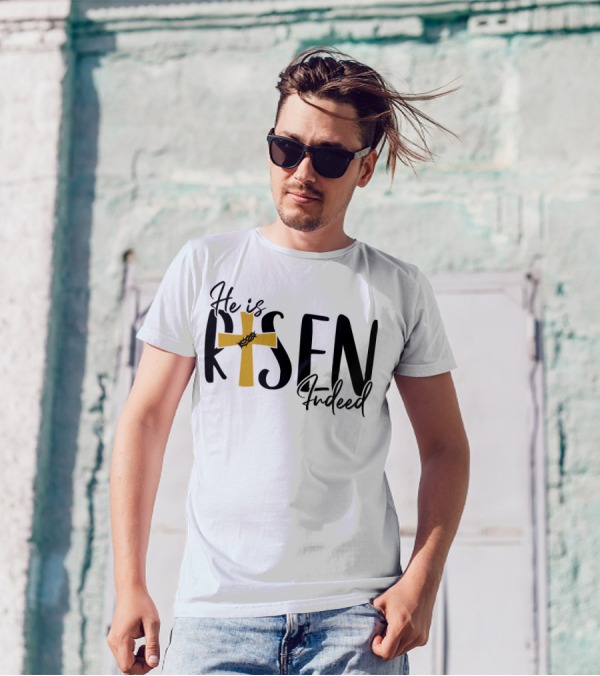 He Is Risen Indeed Cross With Crown Of Thorns T-Shirt
