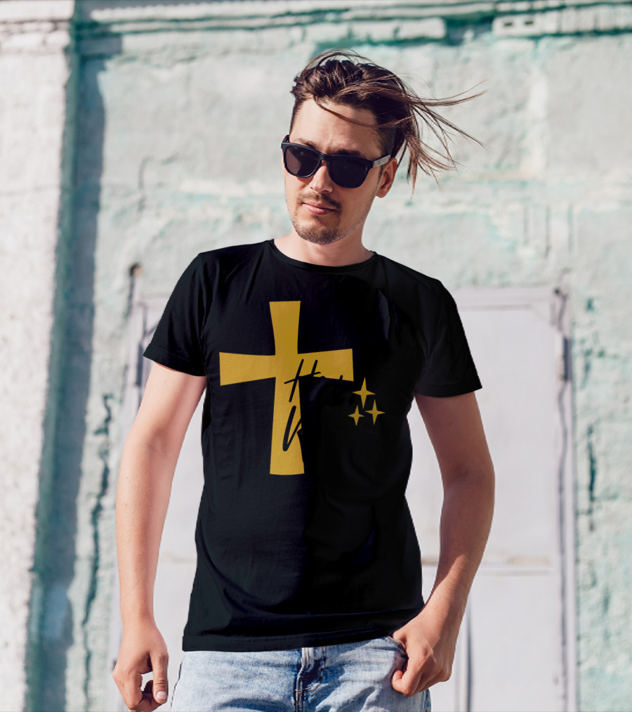 He Is Risen Matthew 28:6 Gold Cross And Stars T-Shirt
